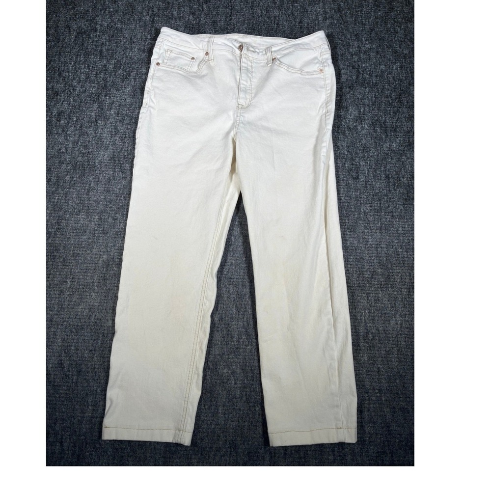 Seven7 Jeans Womens 12 White High Rise Slim Straight Stretch Denim Pants Boho